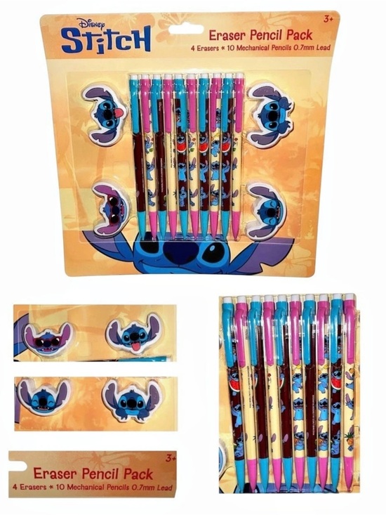 Disney Other - Disney Stitch Eraser Pencil Pack Blue & Pink